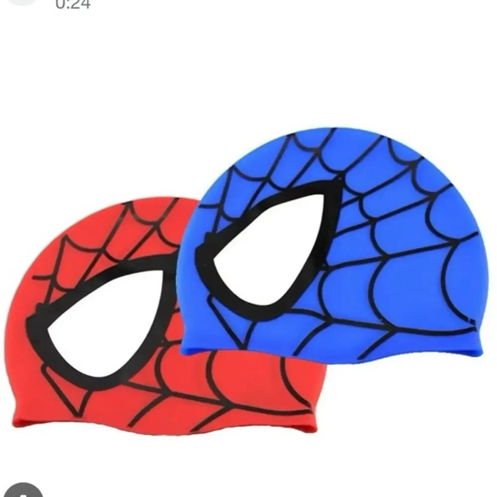2 PCs Silicone Kids Swim Caps Cartoon Spiderman Swimming Waterproof Stretchy